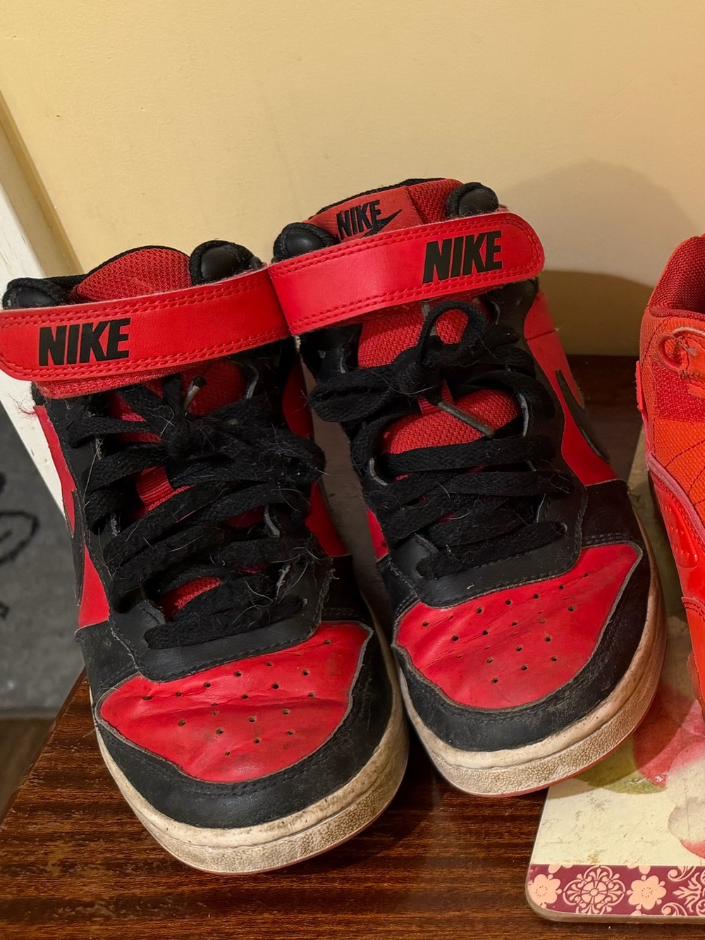 Nike Kids Red and Black High-Top Sneakers